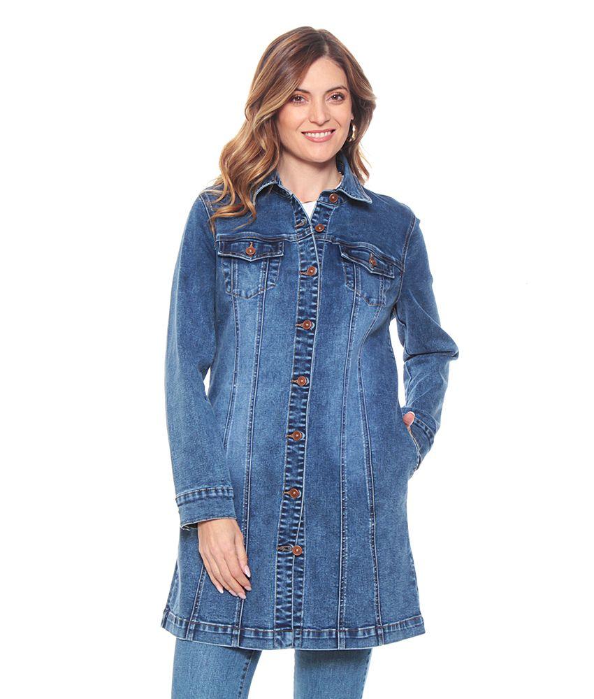 Chaqueta Larga Manga Larga Denim Con Bolsillo Y Tapetas-0
