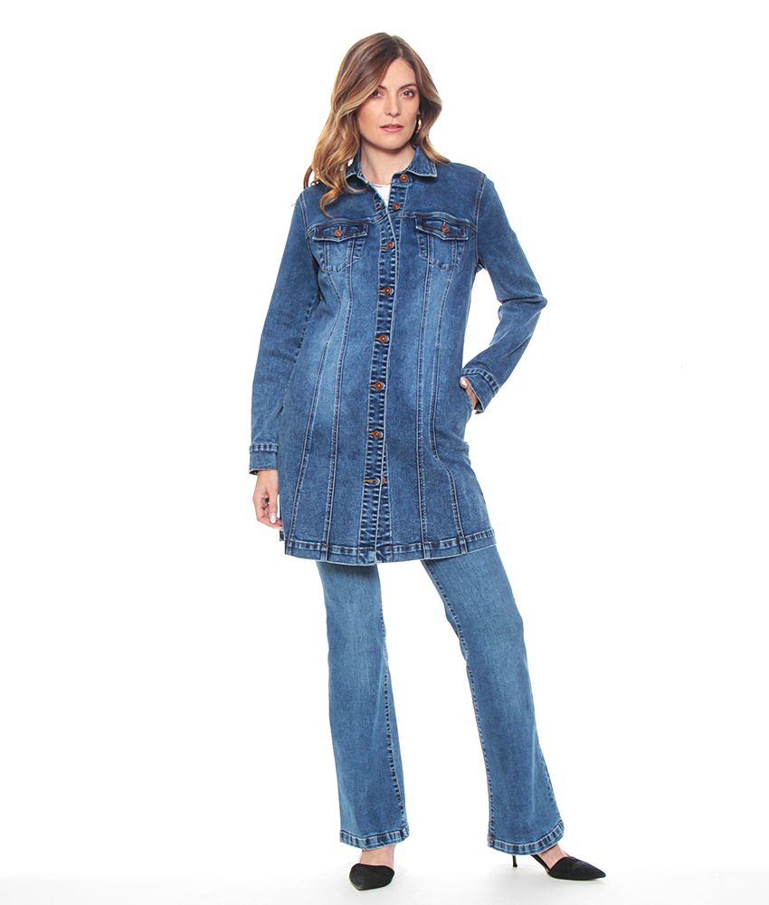 Chaqueta Larga Manga Larga Denim Con Bolsillo Y Tapetas-4