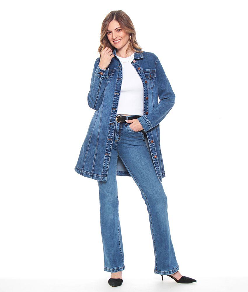 Chaqueta Larga Manga Larga Denim Con Bolsillo Y Tapetas-5