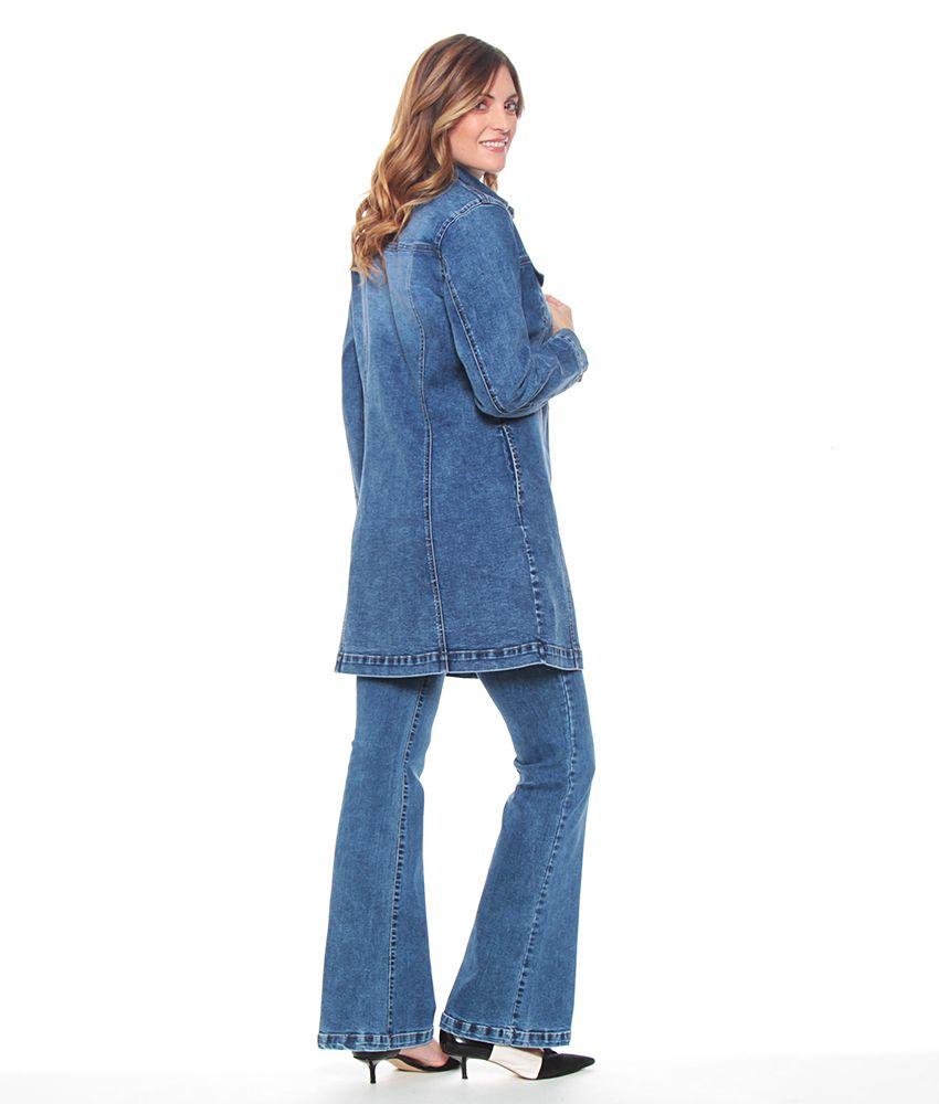 Chaqueta Larga Manga Larga Denim Con Bolsillo Y Tapetas-6