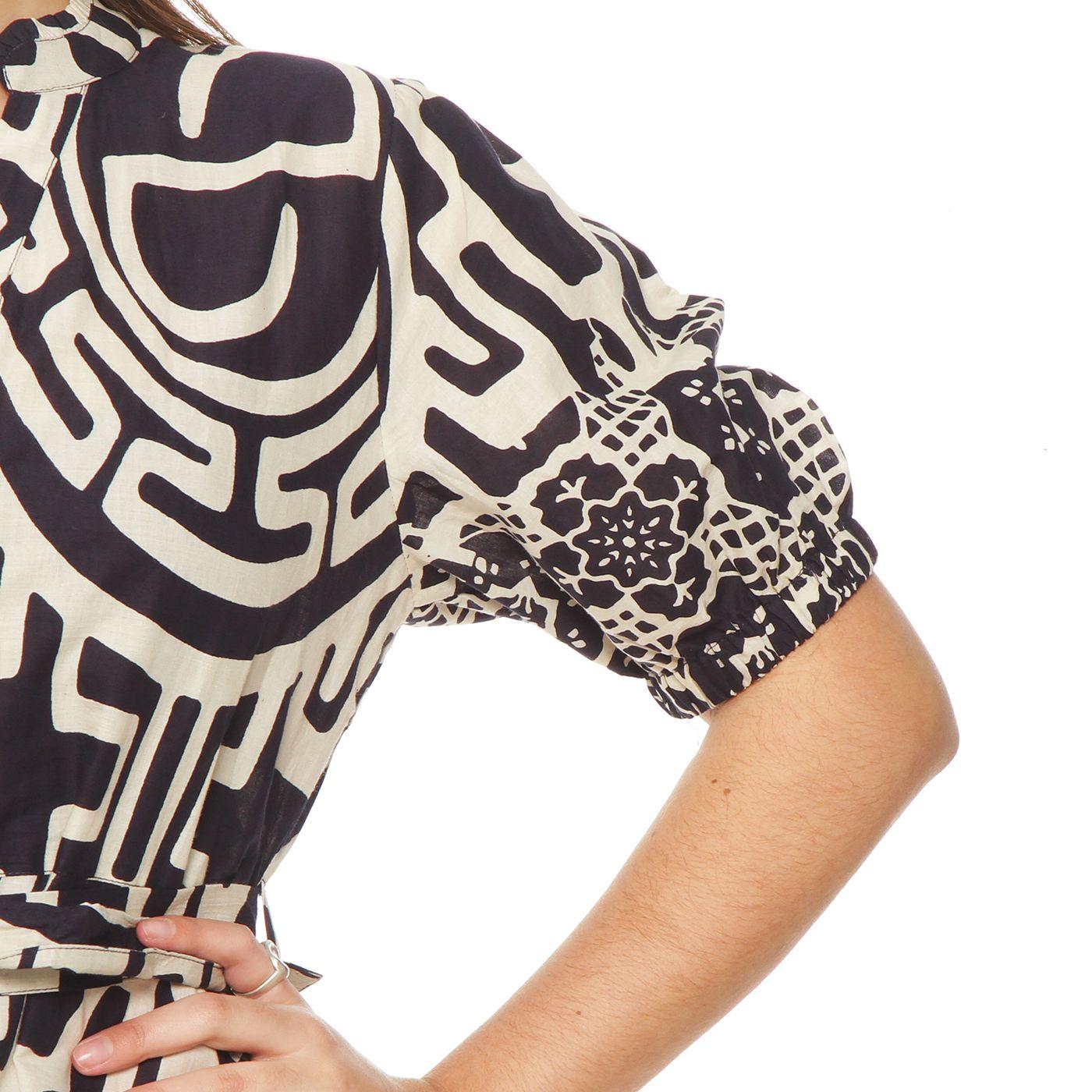 Vestido Estampado Manga Corta   Con Cinturon-3