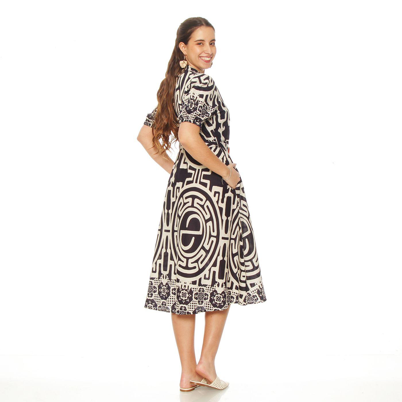 Vestido Estampado Manga Corta   Con Cinturon-7