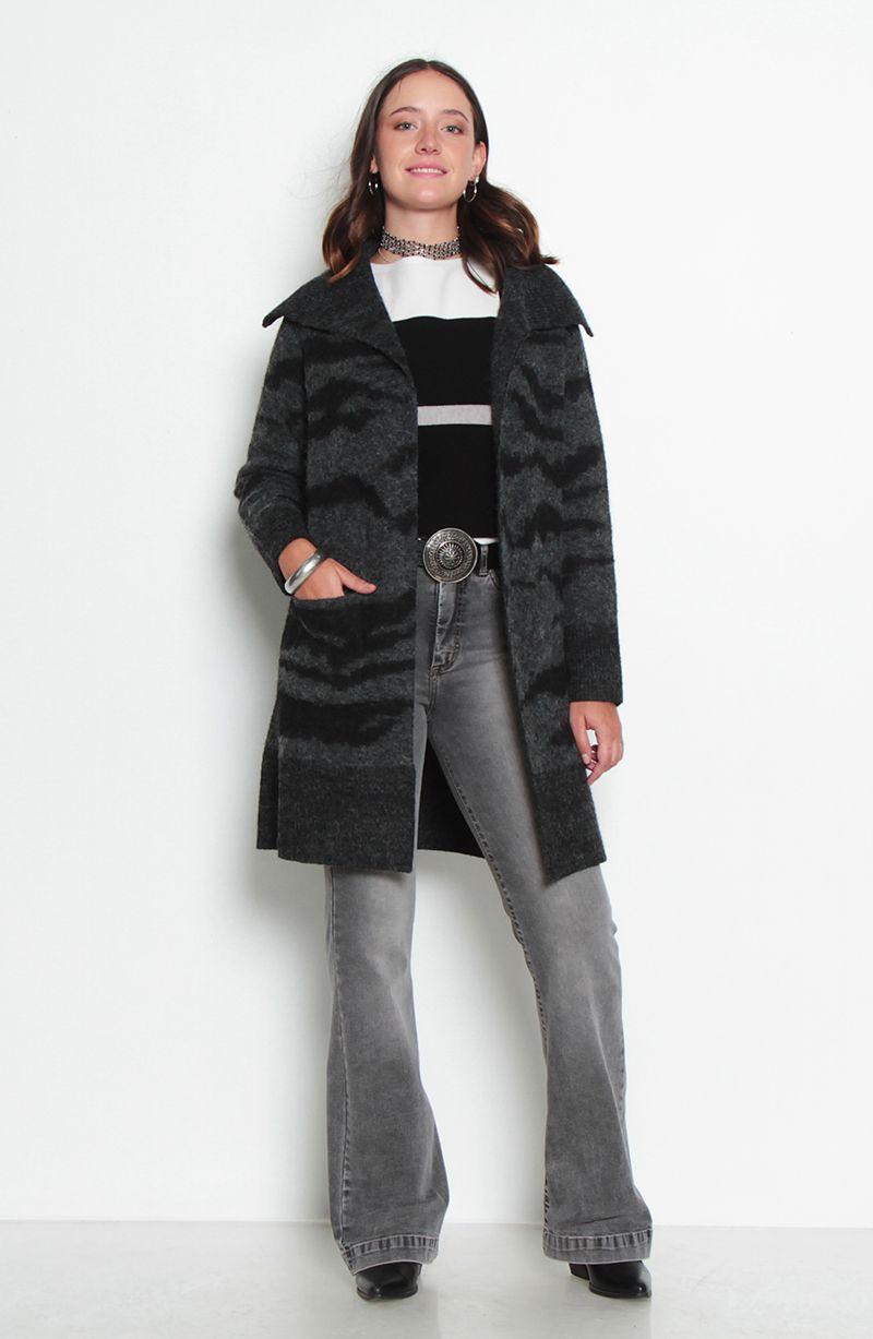 Chaleco Estampado Manga Larga Abierto-2