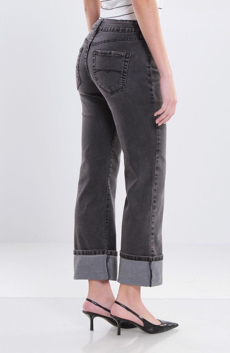 Jeans Recto Roll Up Tiro Alto Pretina Basico 1 Boton-2