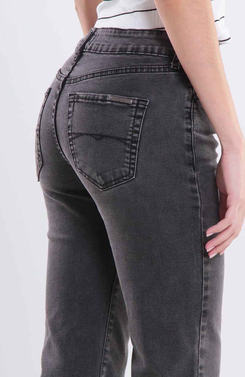 Jeans Recto Roll Up Tiro Alto Pretina Basico 1 Boton-3