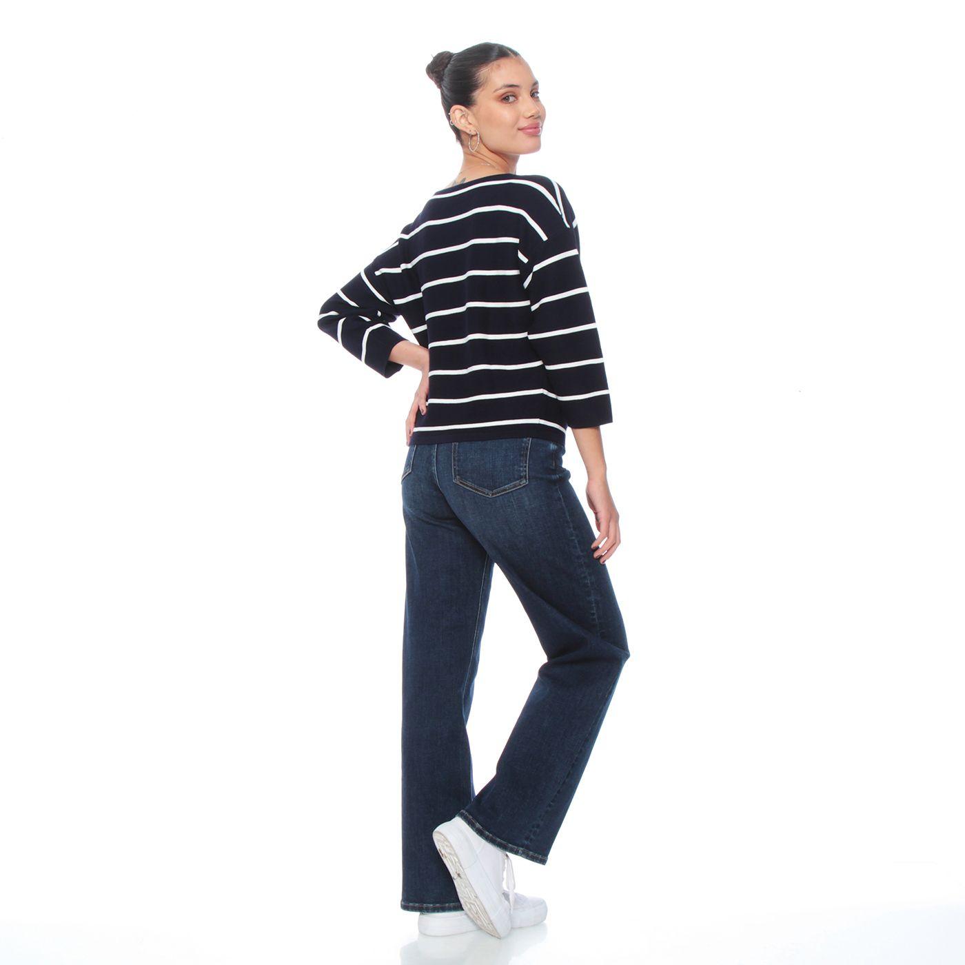 Sweater Manga 3/4 Listado Cuello Bote-6