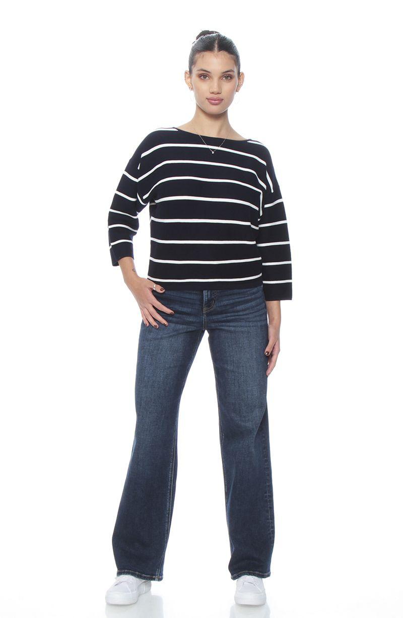 Sweater Manga 3/4 Listado Cuello Bote-3
