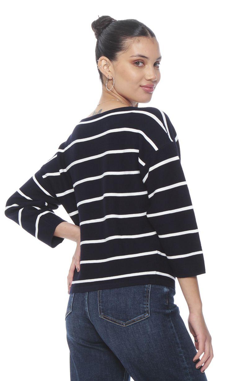 Sweater Manga 3/4 Listado Cuello Bote-4