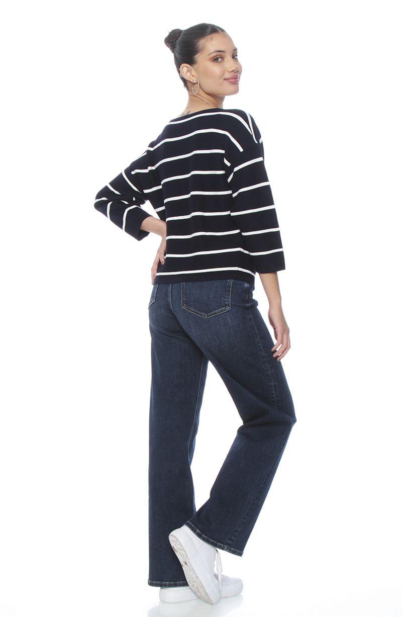 Sweater Manga 3/4 Listado Cuello Bote-5