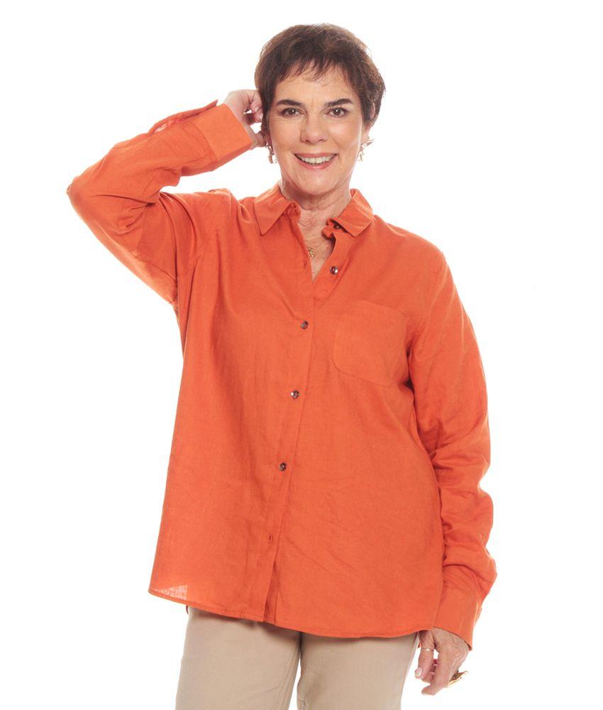 Blusa Manga Larga De Lino Abotonada En El Delantero-0
