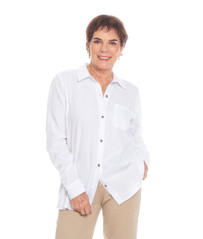Blusa Manga Larga De Lino Abotonada En El Delantero-0