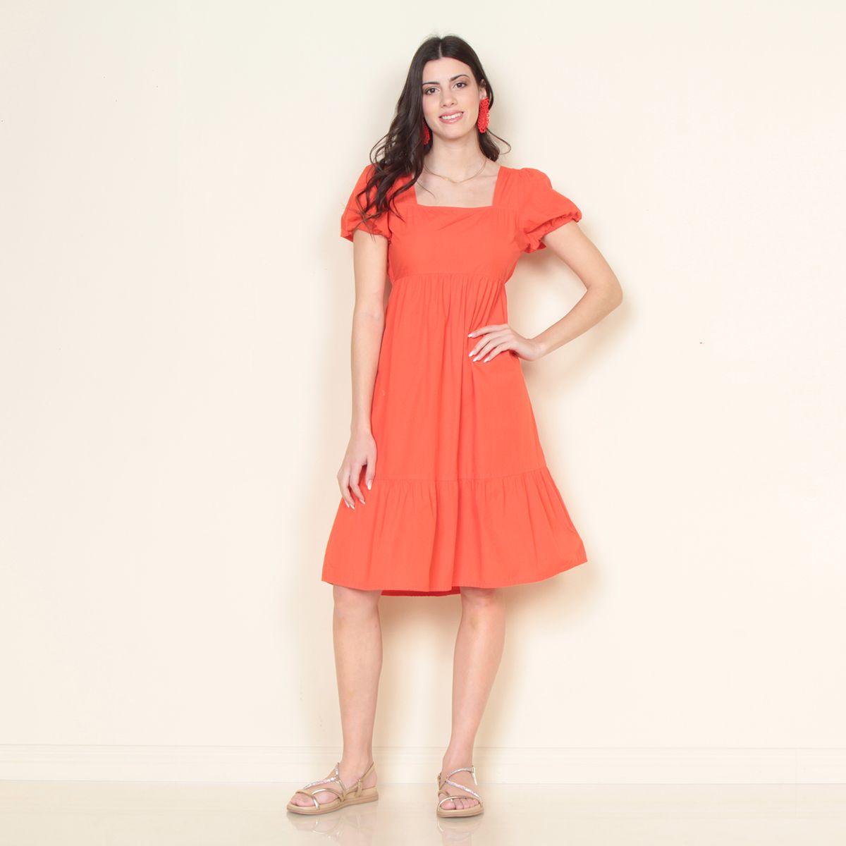 Vestido Manga Corta Solido Escote Cuadrado-0