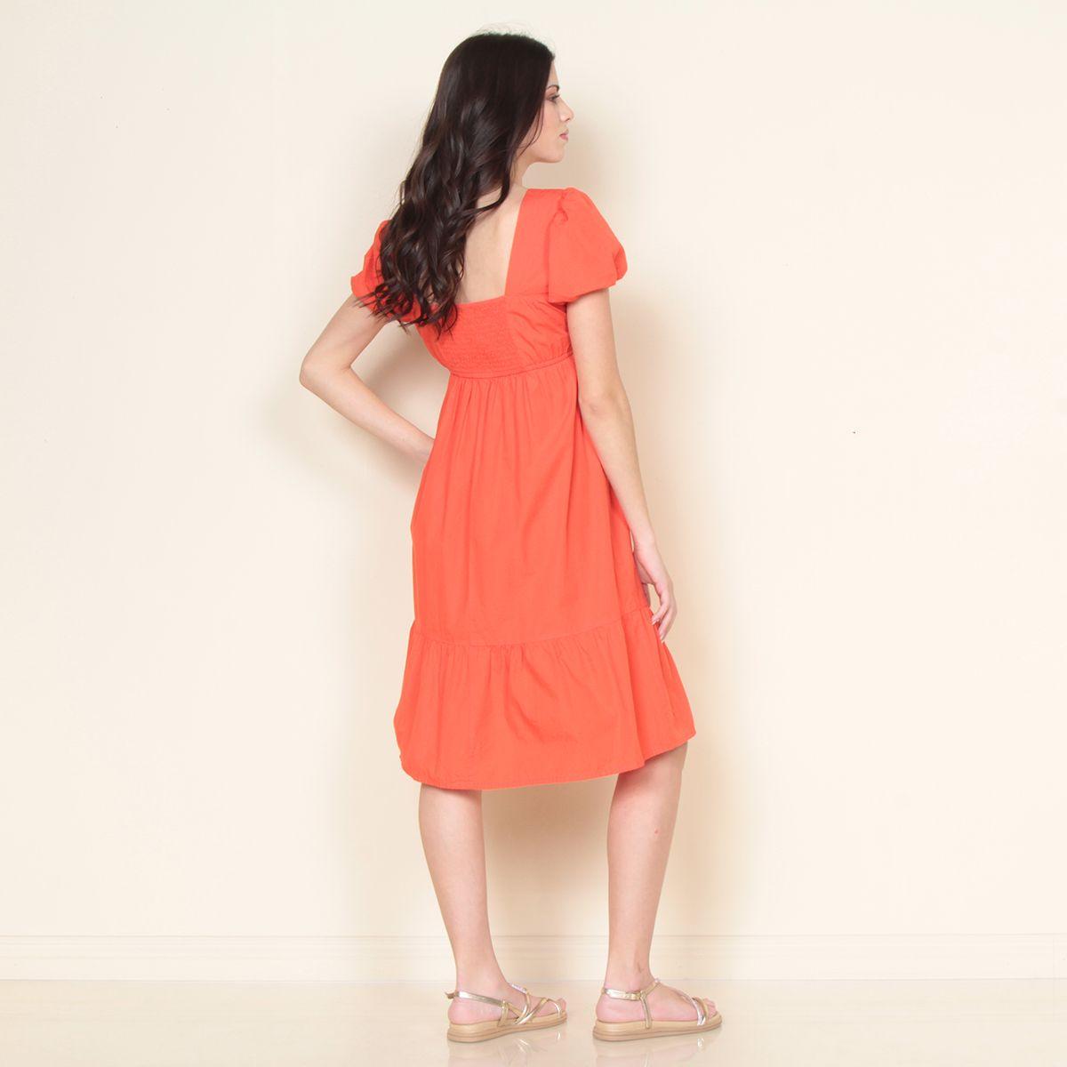 Vestido Manga Corta Solido Escote Cuadrado-1