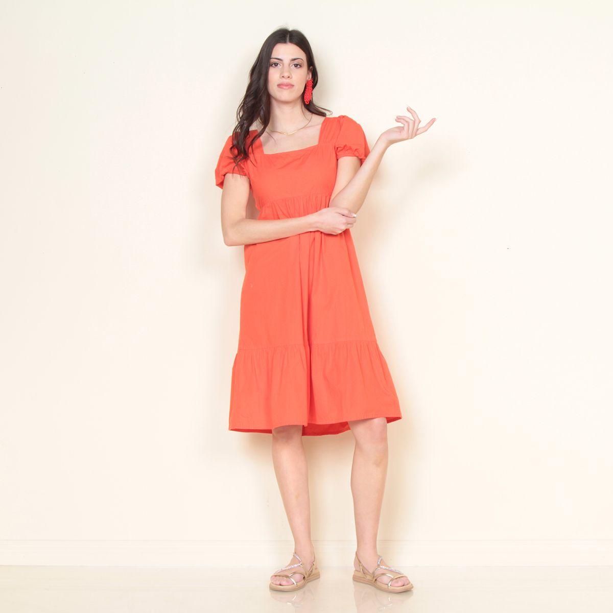 Vestido Manga Corta Solido Escote Cuadrado-2