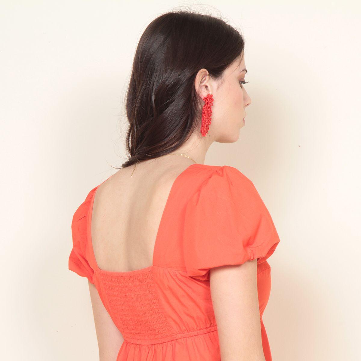 Vestido Manga Corta Solido Escote Cuadrado-3