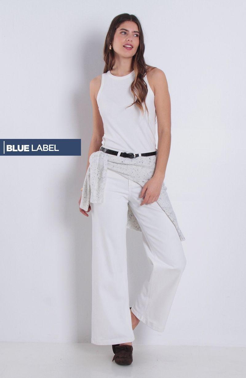 Jeans Wide Leg Tiro Alto Pretina Basica Un Boton Pinza Costado Secret-0