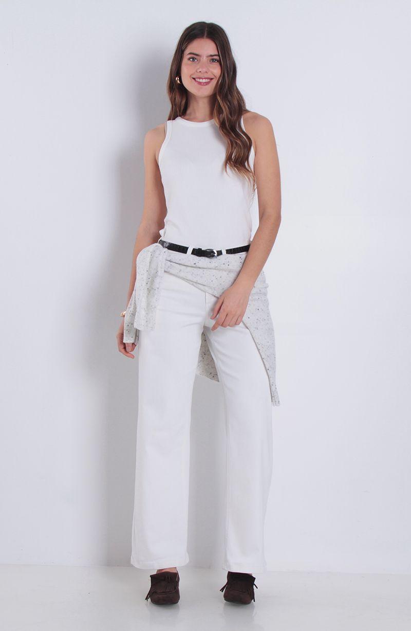 Jeans Wide Leg Tiro Alto Pretina Basica Un Boton Pinza Costado Secret-7
