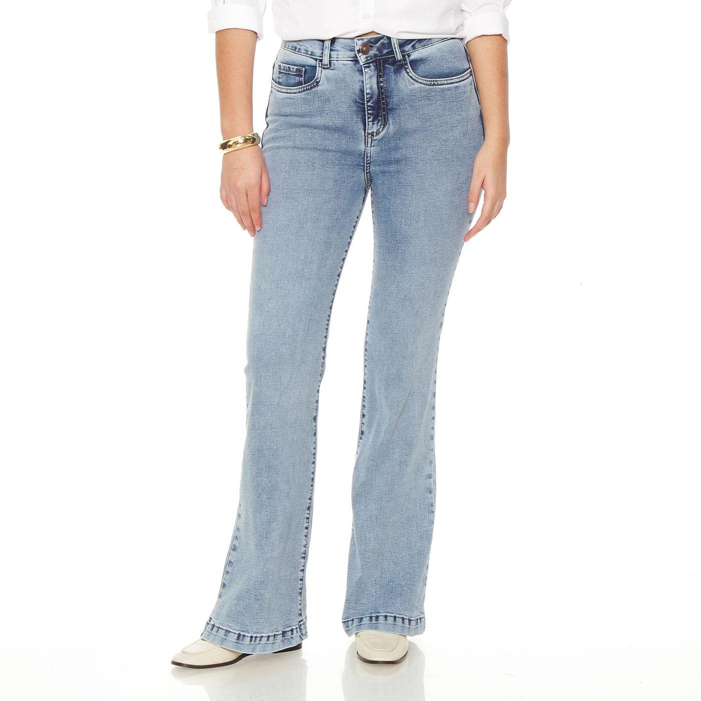 Jeans Flare  Tiro Alto Pretina Basica 1 Boton Push Up-0