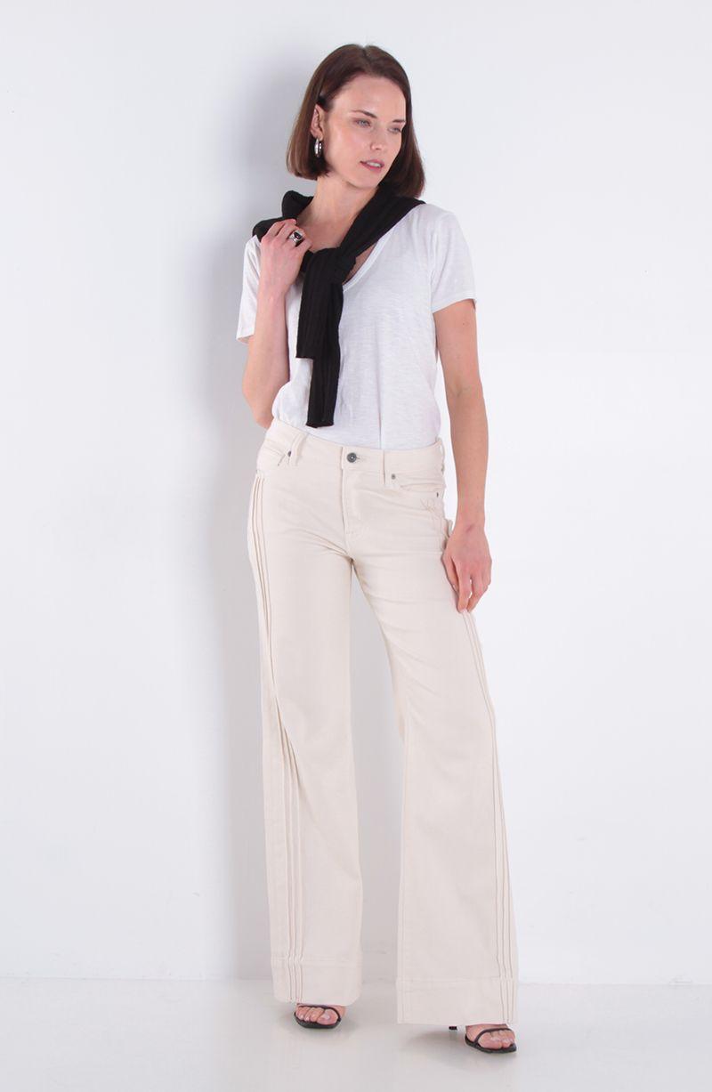 Jeans Flare Tiro Medio Pretina Basica 1 Boton-3