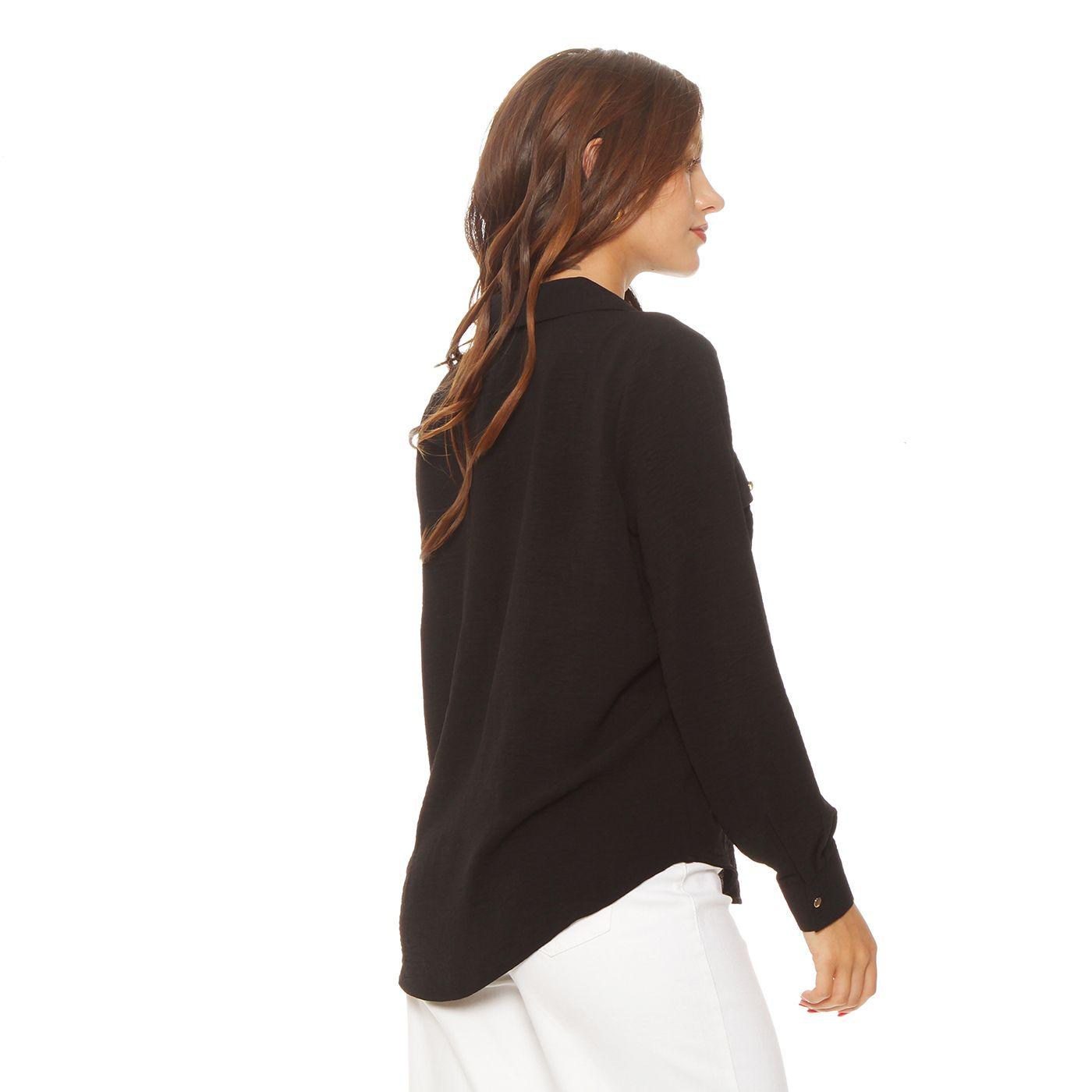 Blusa Manga Larga Abotonada En Delantero Y Bolsillos-5