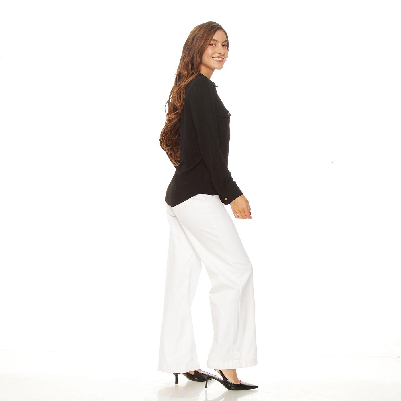 Blusa Manga Larga Abotonada En Delantero Y Bolsillos-6