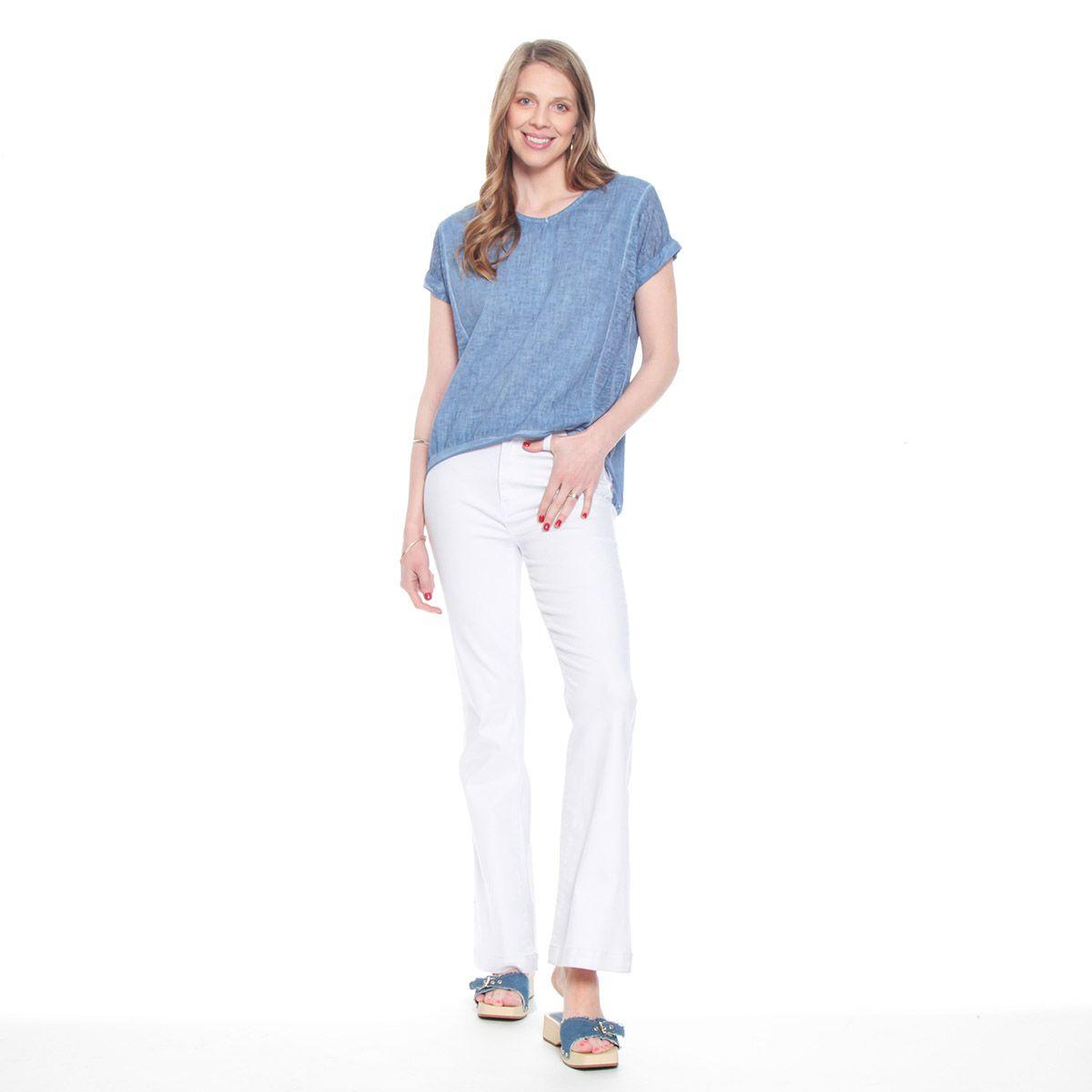 Blusa Manga Corta Lino Solida Escote V Corte Delanteroi-2