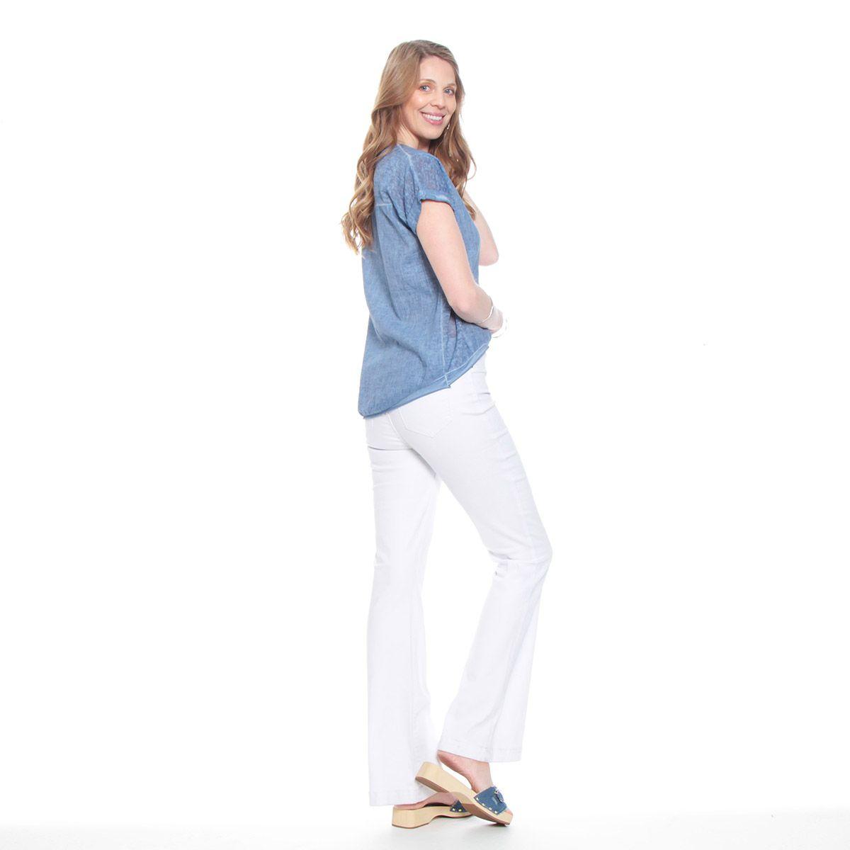 Blusa Manga Corta Lino Solida Escote V Corte Delanteroi-8