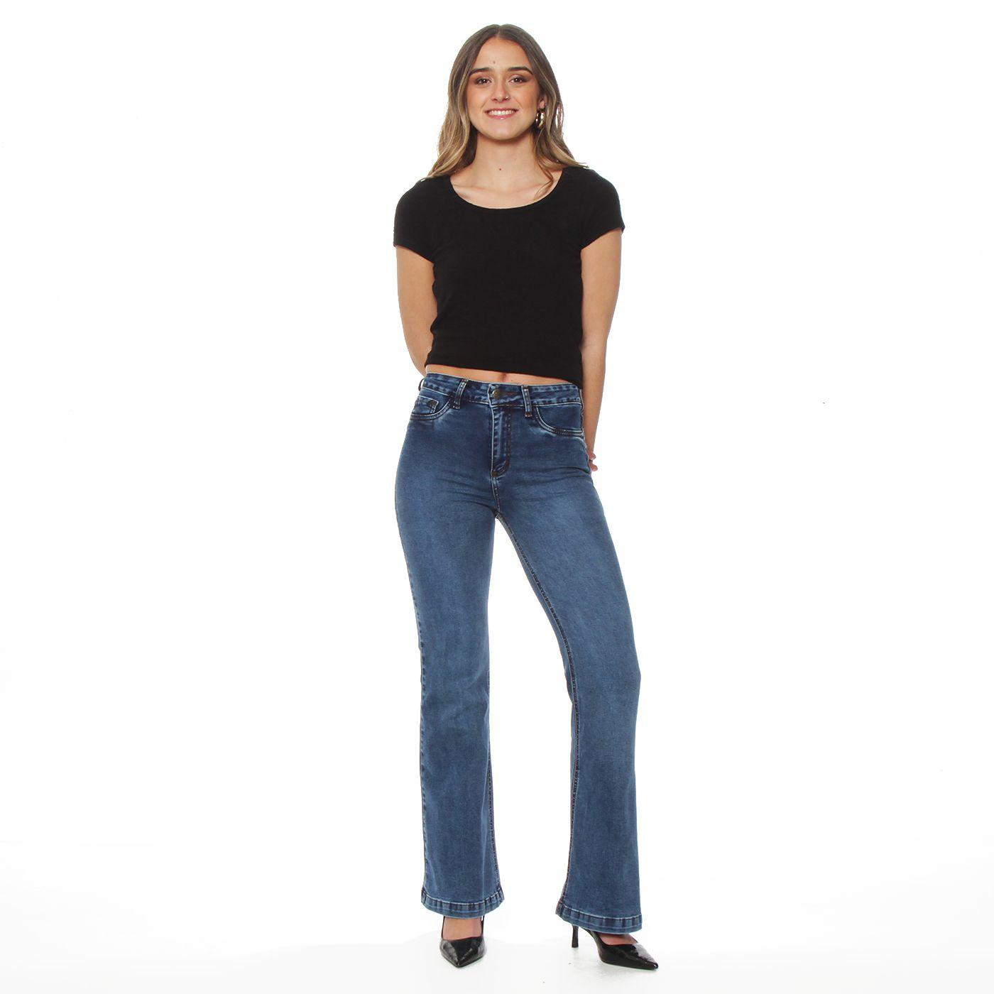 Jeans Flare Tiro Medio  Pretina Basica 1 Boton-3