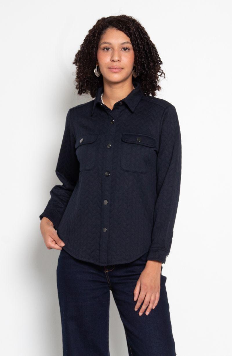 Blusa Manga Larga Abotonada En Delantero Con Bolsillo Y Tapeta-0