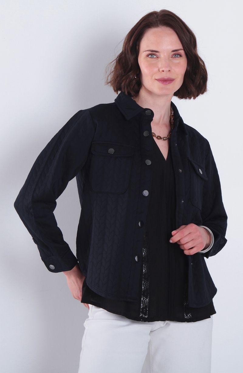 Blusa Manga Larga Abotonada En Delantero Con Bolsillo Y Tapeta-0