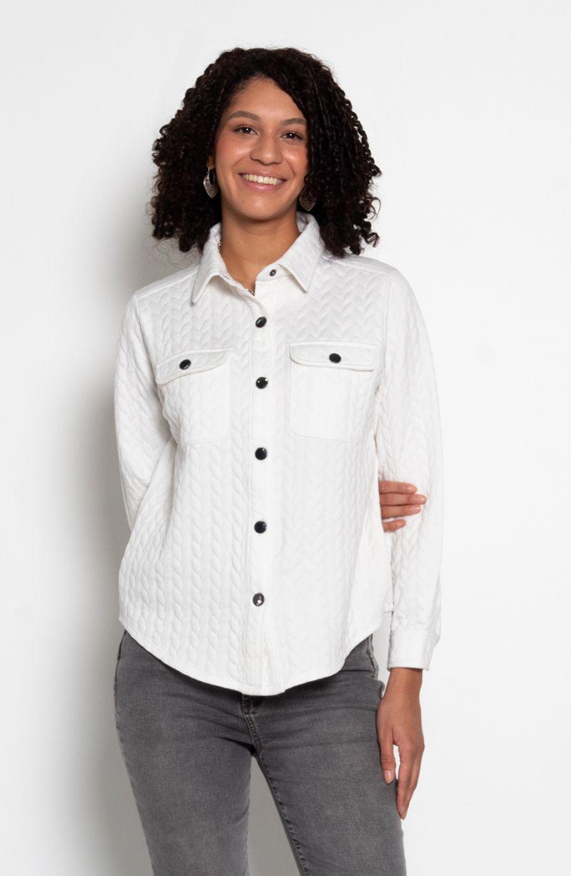 Blusa Manga Larga Abotonada En Delantero Con Bolsillo Y Tapeta-0