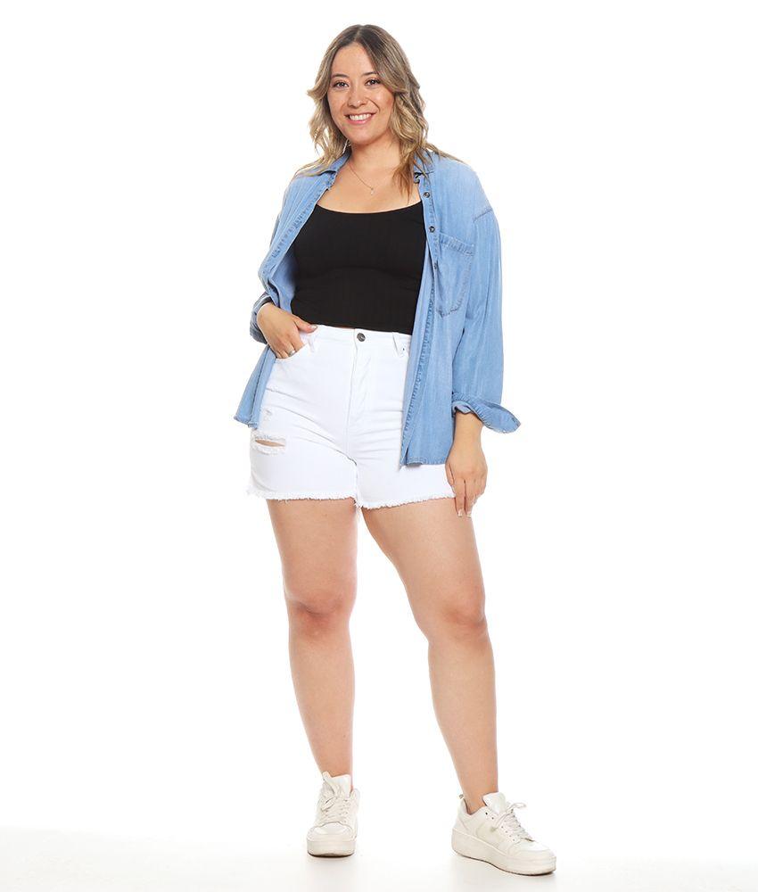 Short Denim Pretina Basica Un Boton Desgastes Delantero Y Basta-5