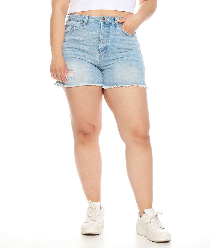 Short Denim Pretina Basica Un Boton Desgastes Delantero Y Basta-0