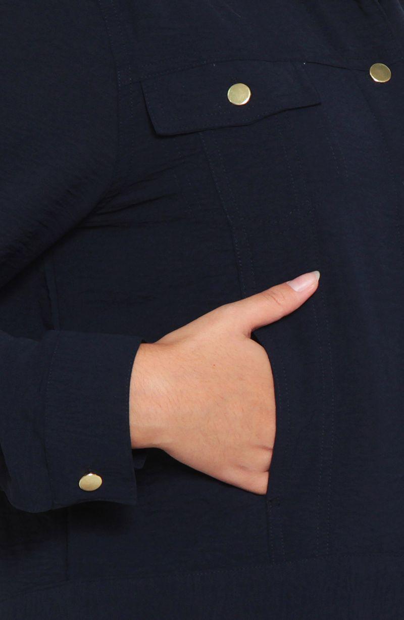 Chaqueta Manga Larga Abotonada En Delantero Con Bolsillos-2