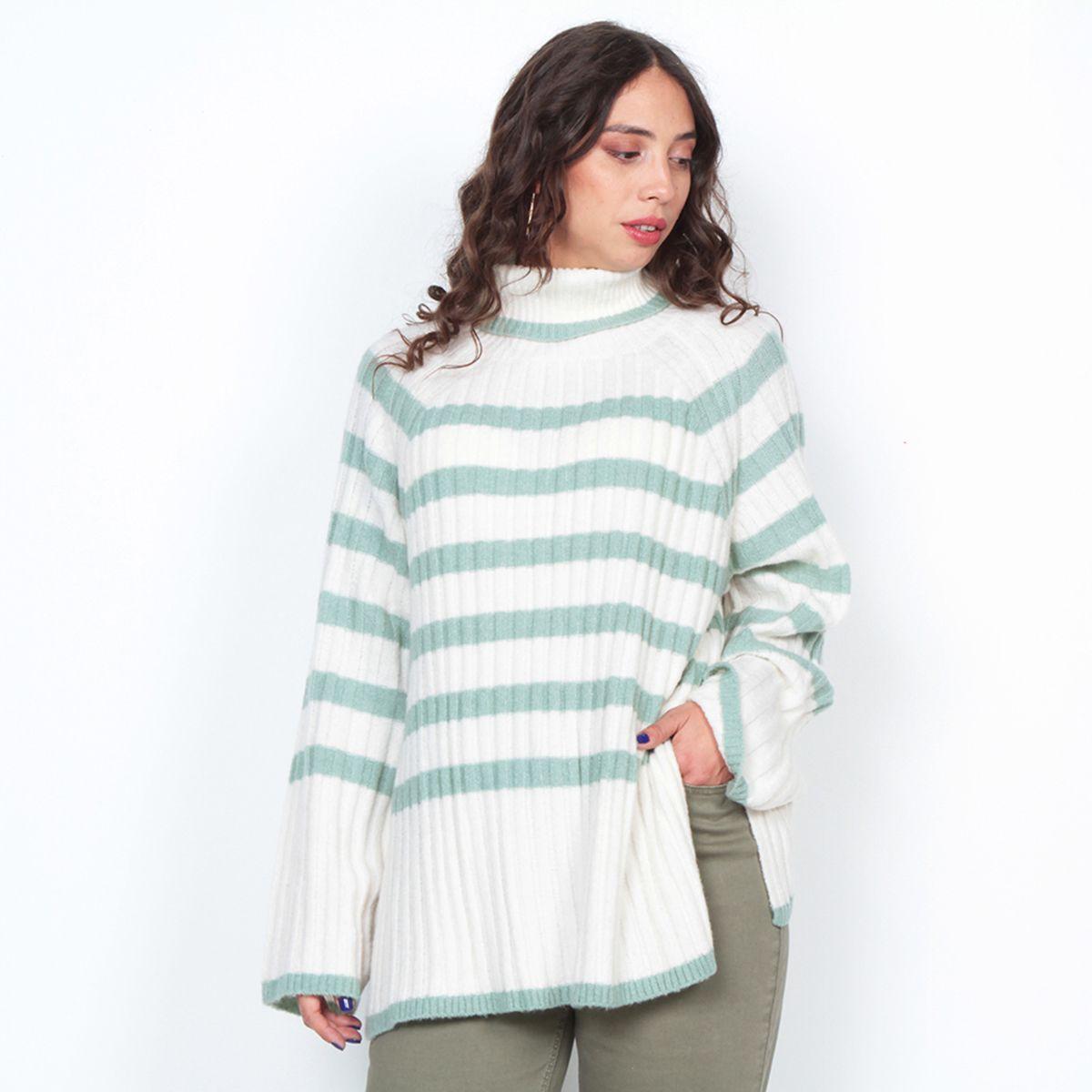 Sweater Listado Manga Larga Cuello Alto-0