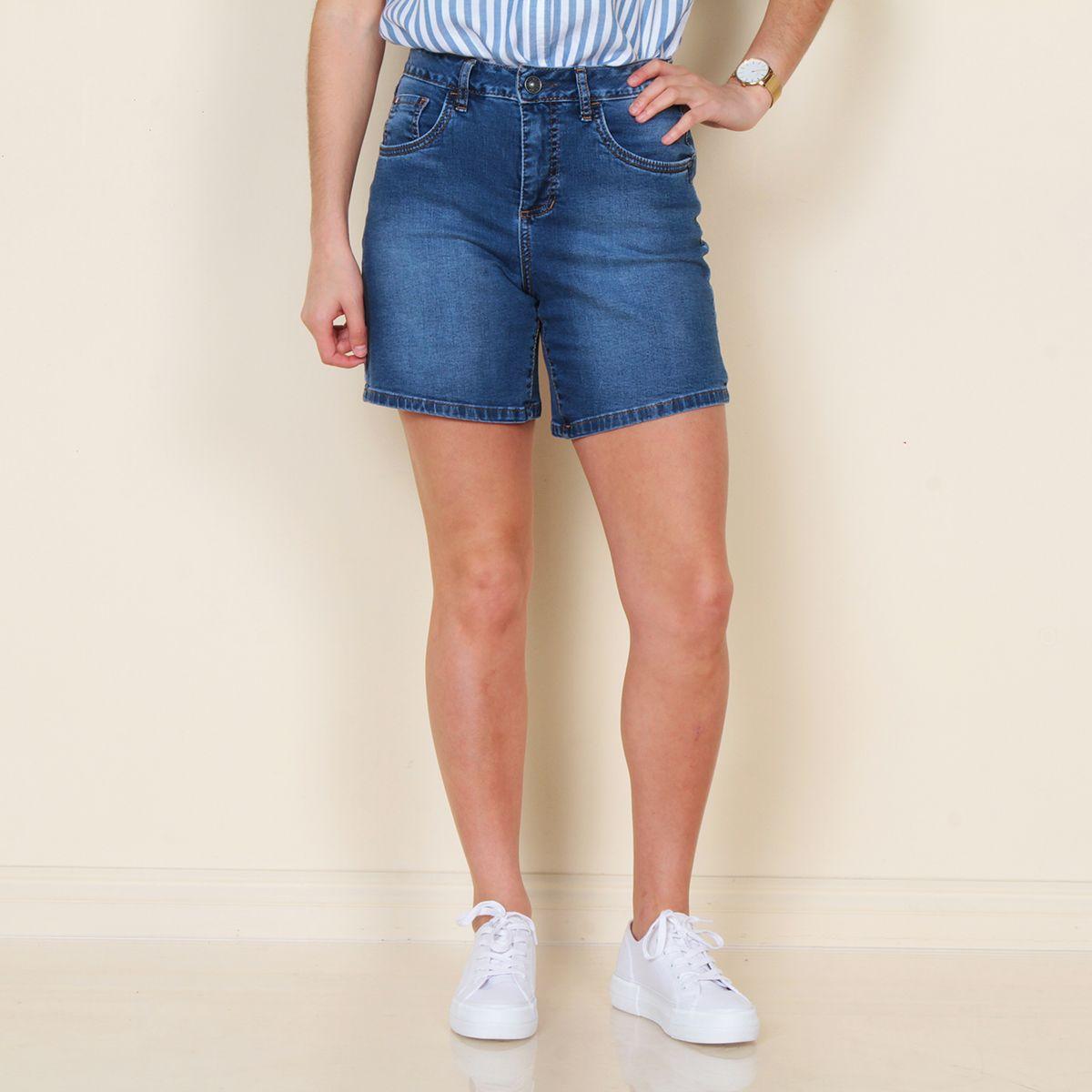 Short Baggy Denim Tiro Alto Pretina Basica 1 Boton Bolsillo Argentino-0