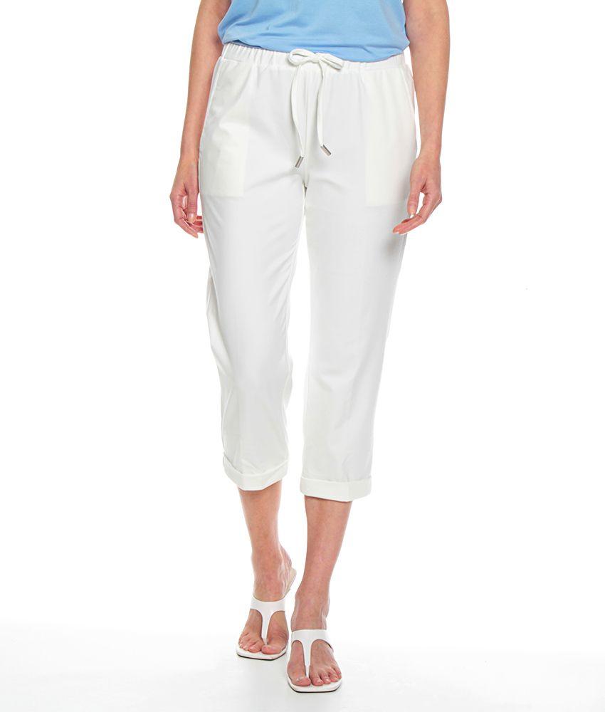 Pantalon Crop Tiro Alto Solido Pretina Ajustable Bolsillo Falso-0