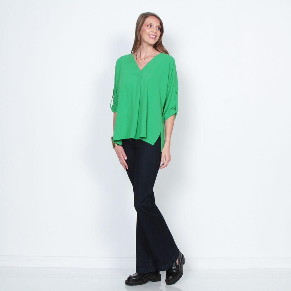 Blusa Manga 3/4 Solido Escote V-5