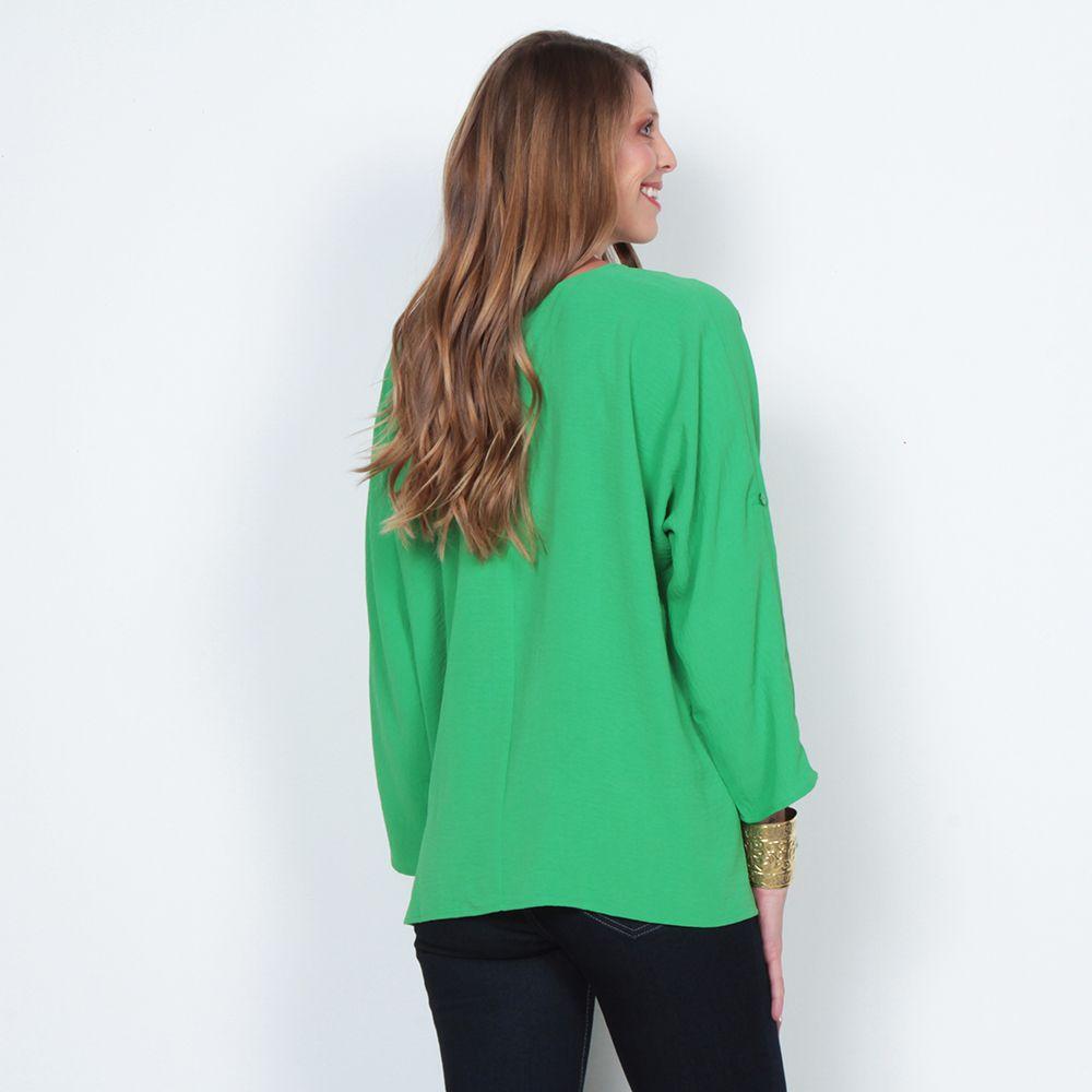 Blusa Manga 3/4 Solido Escote V-7