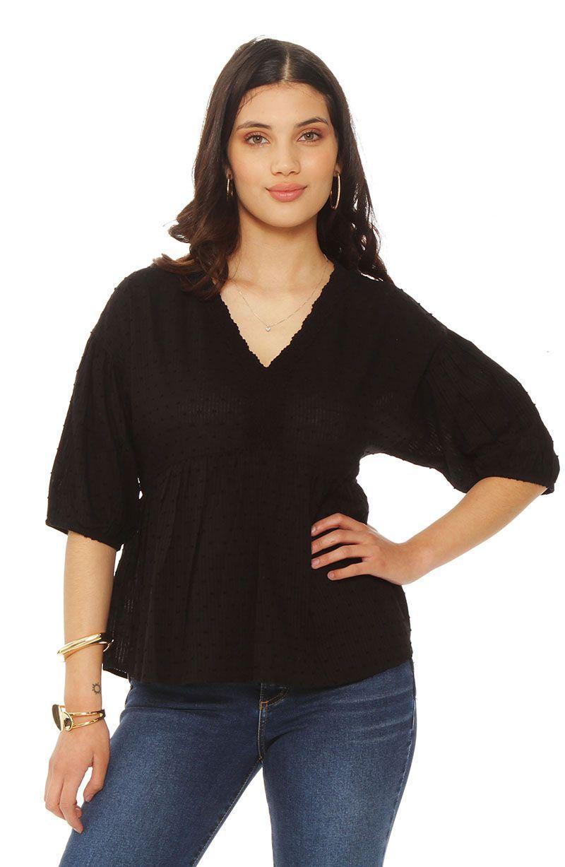 Blusa Manga Corta Brodery  Escote V-0