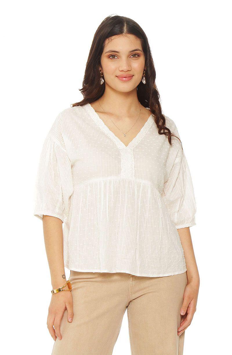 Blusa Manga Corta Brodery  Escote V-0
