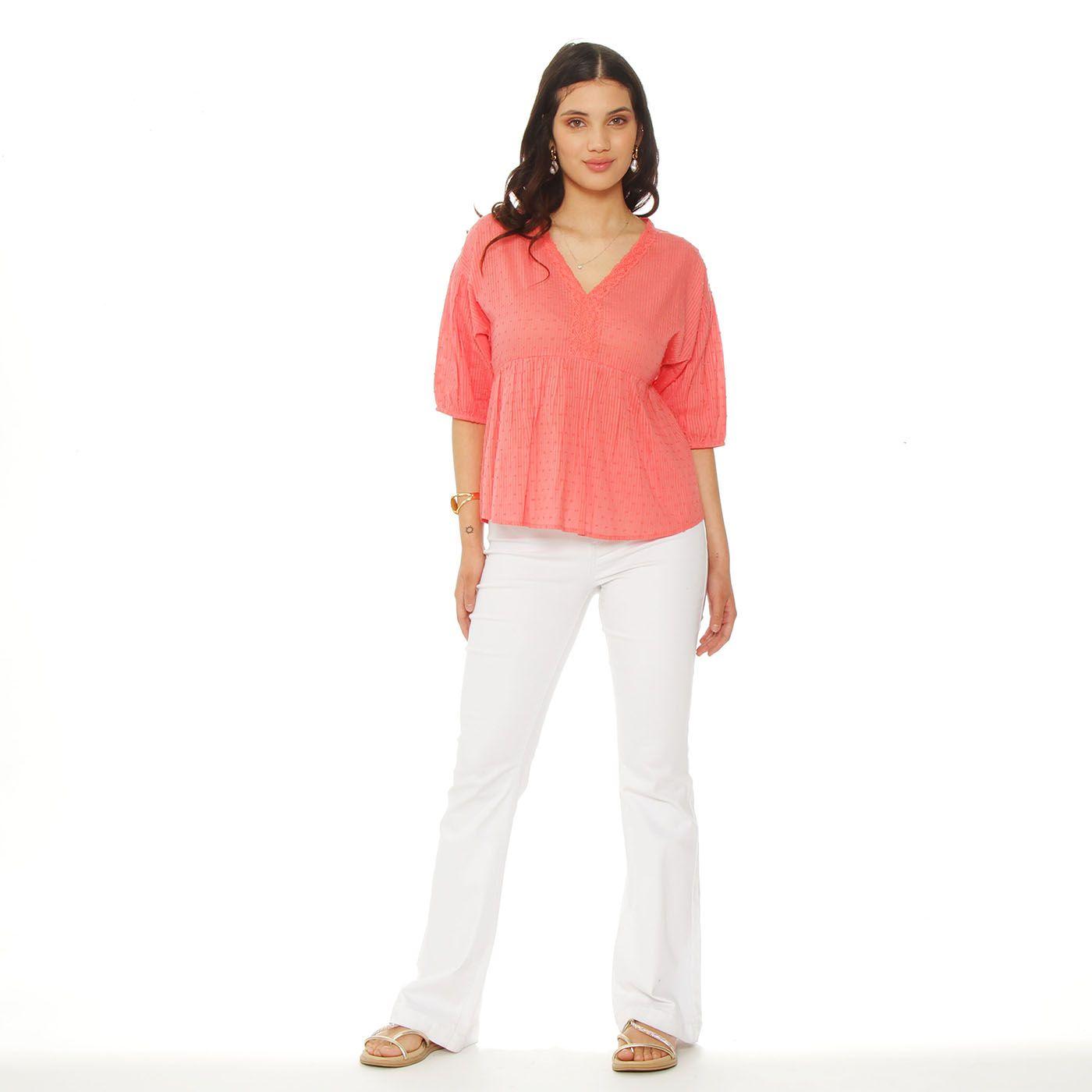 Blusa Manga Corta Brodery  Escote V-4
