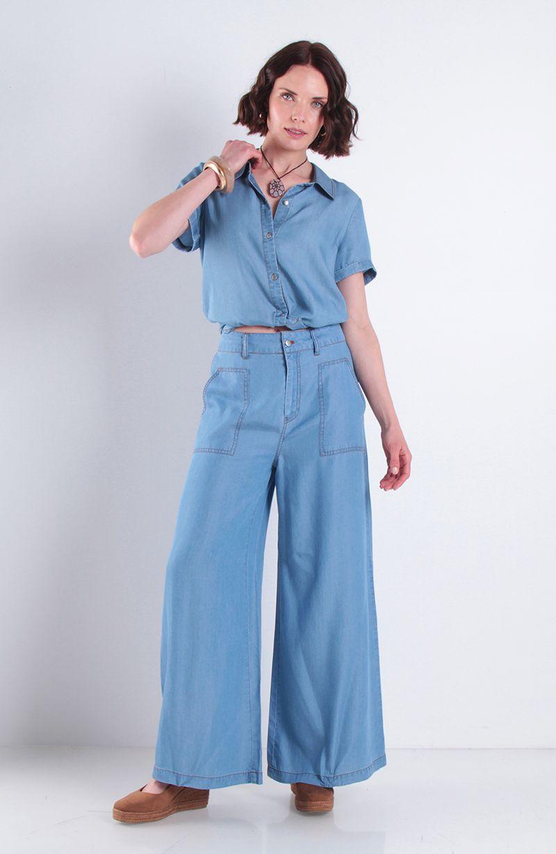 Pantalon Lyocell Wide Leg Tiro Alto Pretina Basica 1 Boton-5