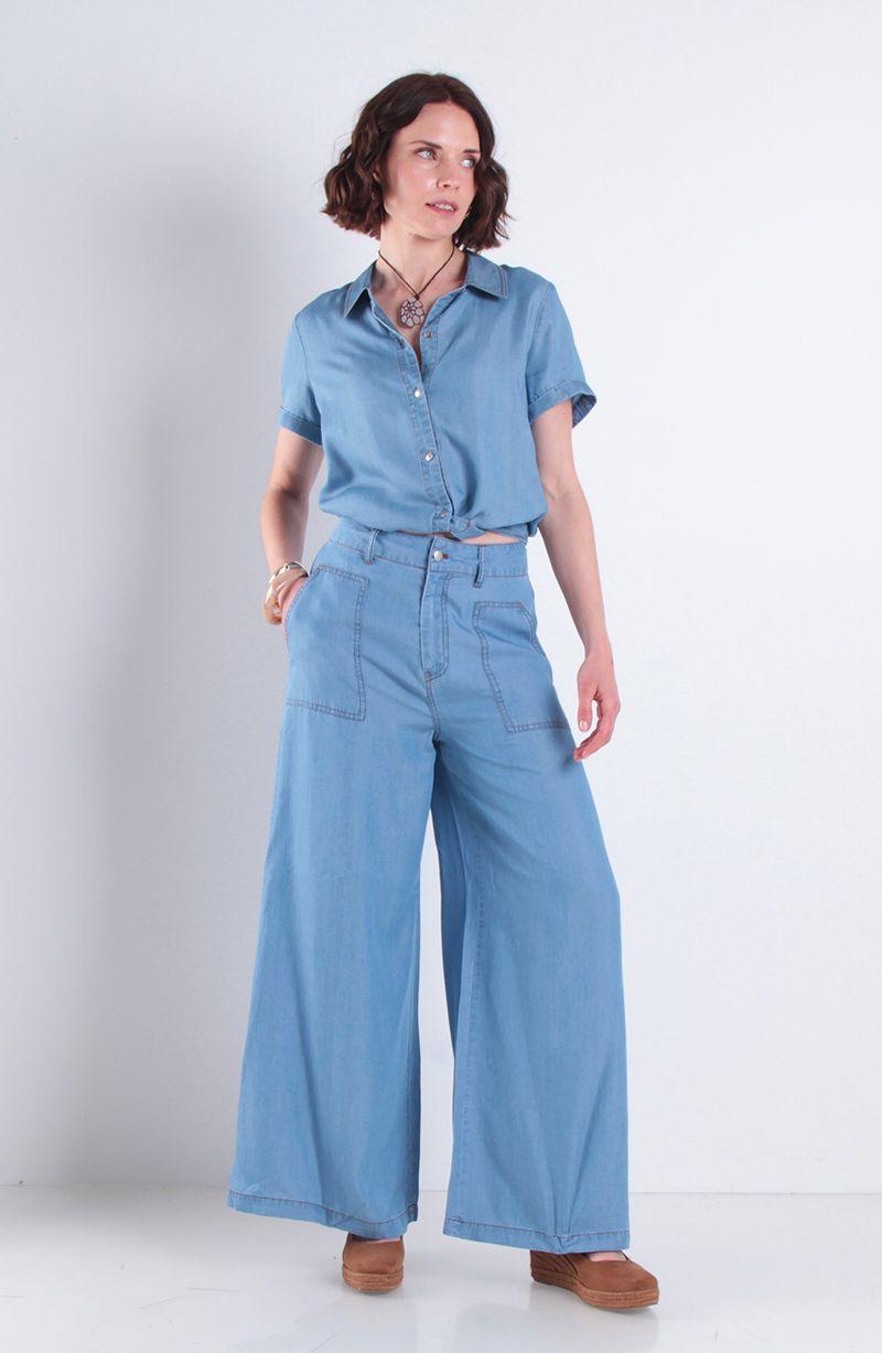 Pantalon Lyocell Wide Leg Tiro Alto Pretina Basica 1 Boton-6