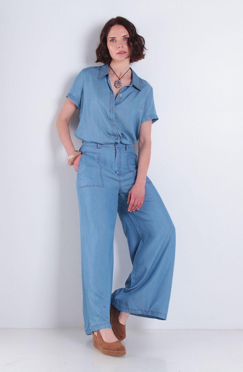Pantalon Lyocell Wide Leg Tiro Alto Pretina Basica 1 Boton-8