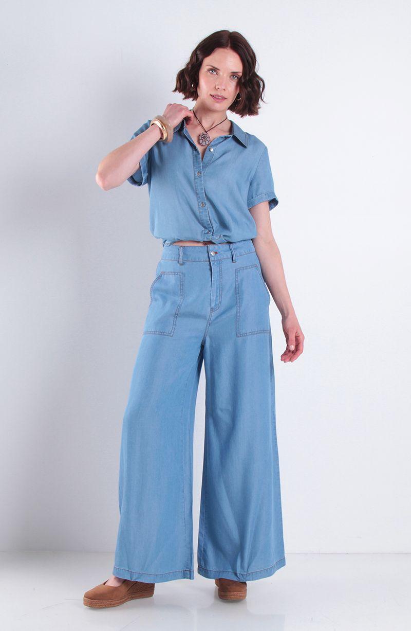 Pantalon Lyocell Wide Leg Tiro Alto Pretina Basica 1 Boton-5