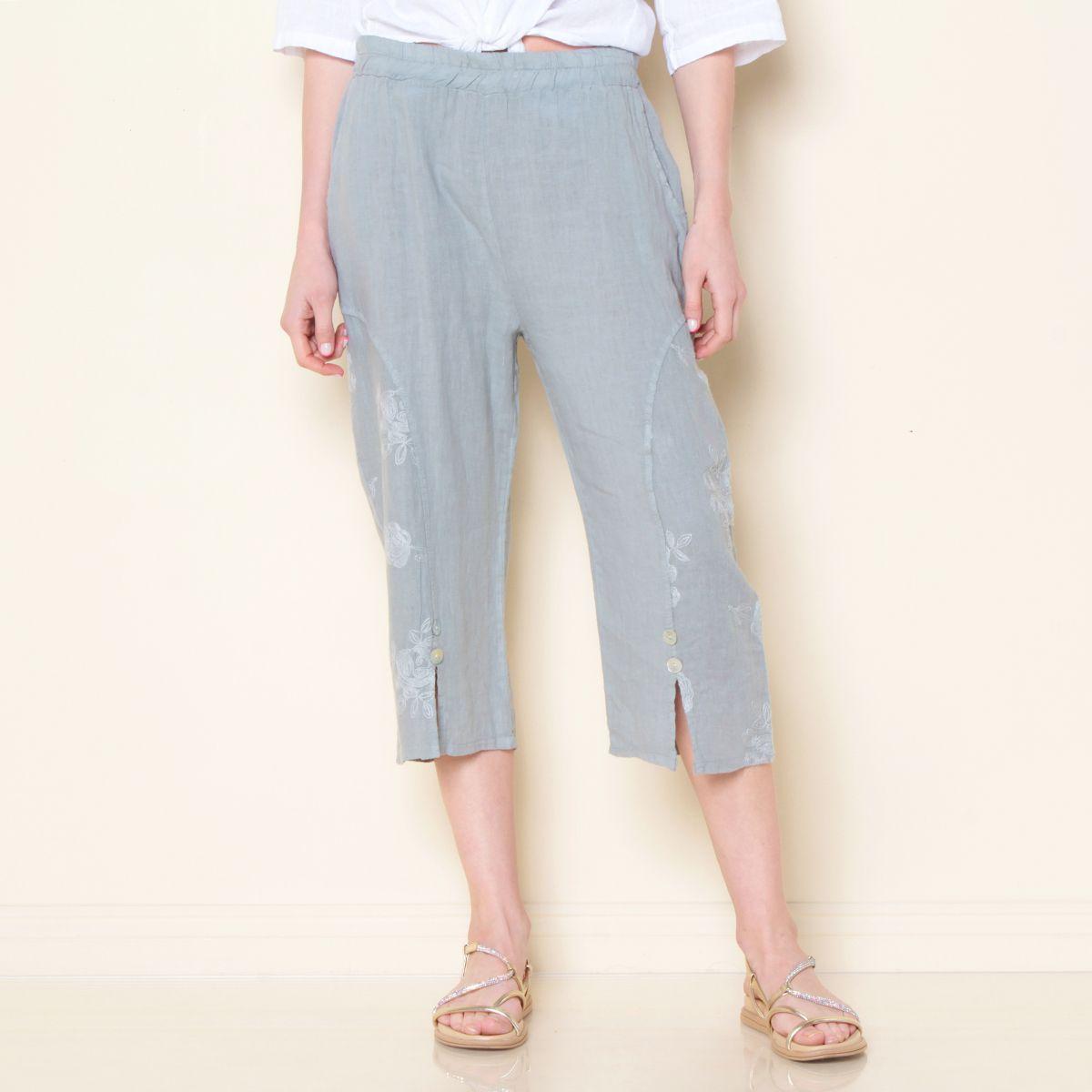 Pantalon Crop Lino Solid-0