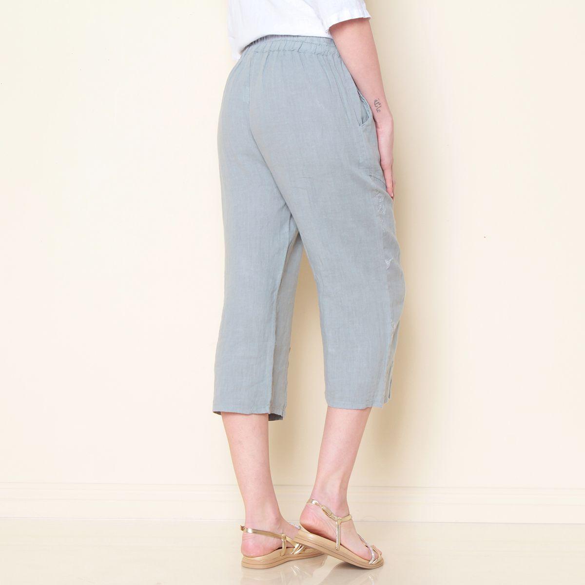 Pantalon Crop Lino Solid-1