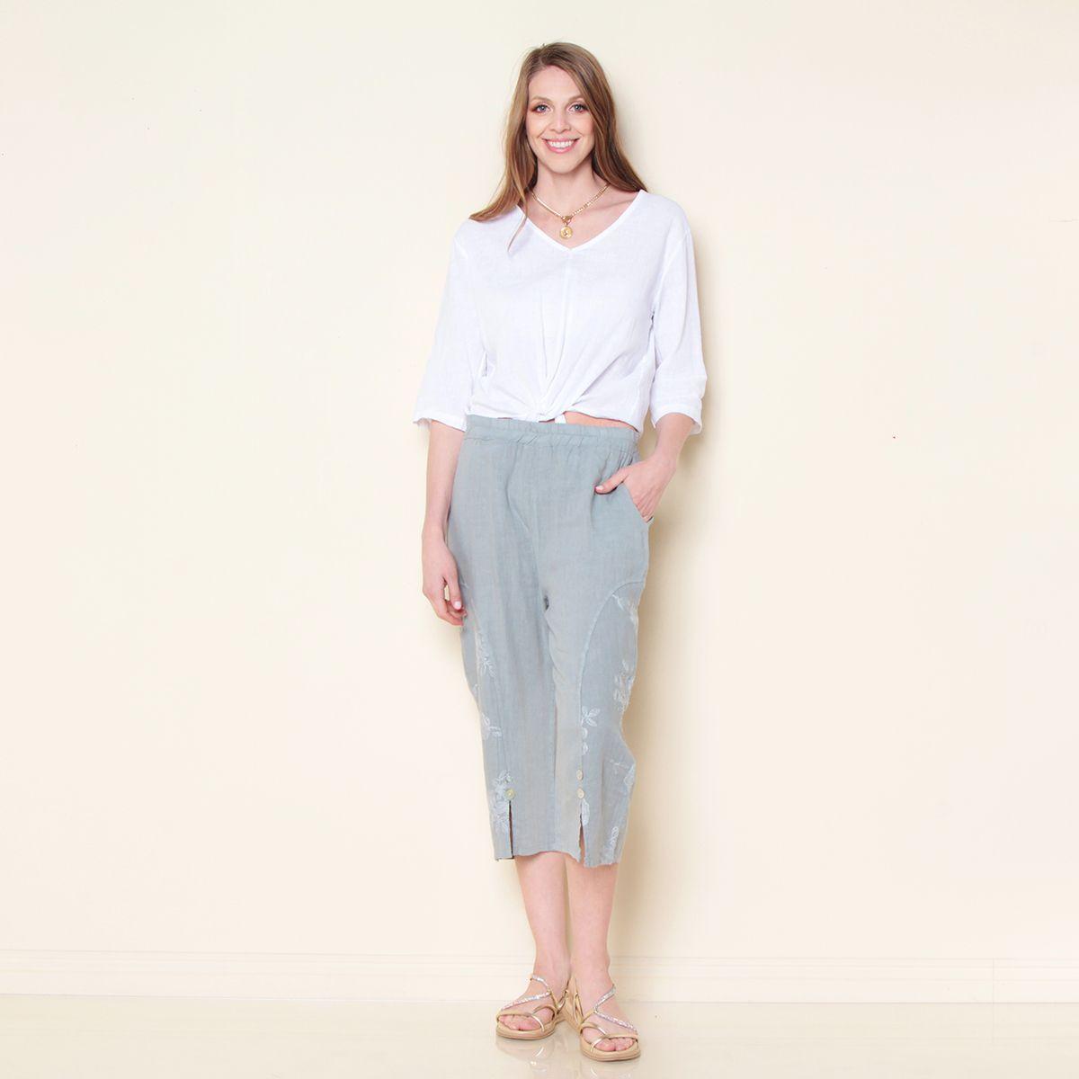 Pantalon Crop Lino Solid-2