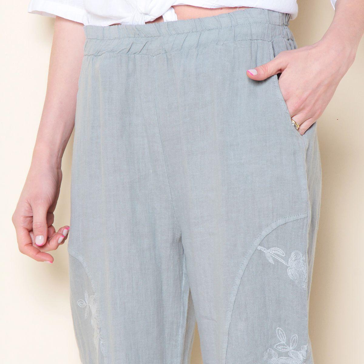 Pantalon Crop Lino Solid-3